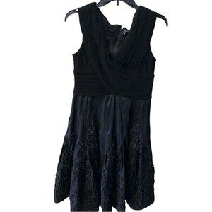 Adrianna Papell Dress Womens Petite Sz 14P Black Taffeta Cocktail Ruffle fairy
